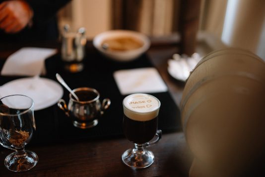 Close-up of drinks on a bar counter.