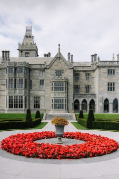 Exterior of Adare Manor with grand entrance.