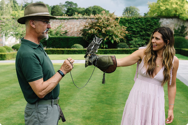 Falconry experience on the grounds of Adare Manor in Ireland.