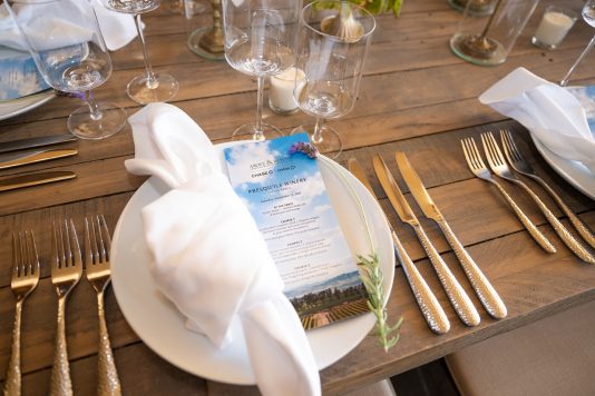 Place setting at Presqu'ile Winery dinner