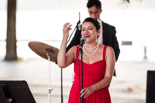 Jazz singer performing on stage