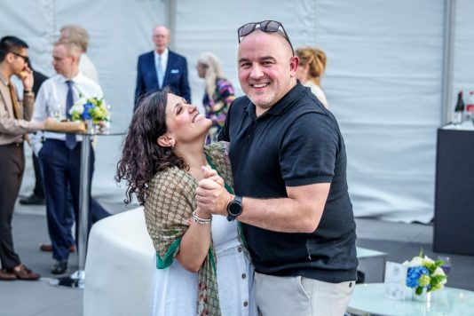 Guests dancing at anniversary event