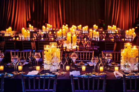 Elegant candlelit dinner tables