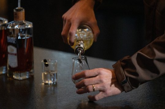 Whiskey tasting at ranch bar