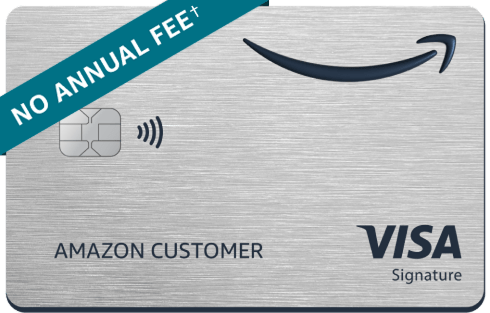 Clickable card art links to Amazon Visa NO ANNUAL FEE (dagger) product page