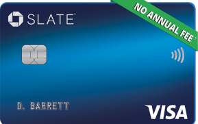 Clickable card art links to Slate (Registered trade mark) credit card. NO ANNUAL FEE (dagger) product page