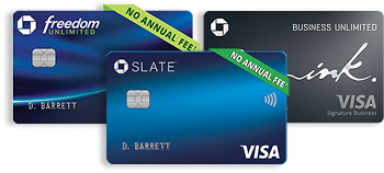 0% Intro APR Credit cards Chase Freedom Unlimited (Registered trade mark), Slate (Registered trade mark), and Ink Business Unlimited (Registered trade mark).