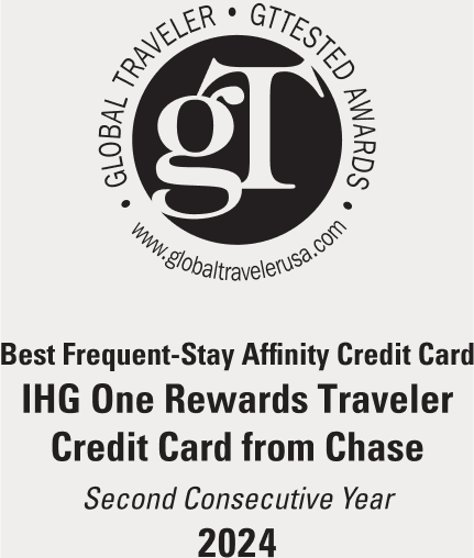 The Global Traveler USA “Best Frequent-Stay Affinity Credit Card Promotions” Award for 2024 was given to the IHG One Rewards Traveler Credit Card from Chase for the Second Consecutive Year